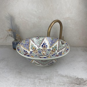 Bathroom vessel sink made from ceramic 100% handmade hand painted, ceramic sink decor built with mid century modern Flair