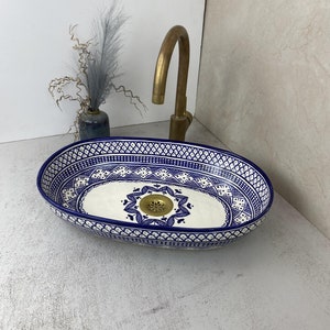 Lavabo de cerámica ovalado moderno Bleu – Lavabo de baño esmaltado a mano – Lavabo de cerámica ovalado personalizado – Lavabo de baño artesanal – Lavabo de cerámica ovalado