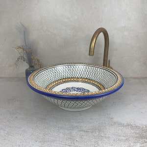 Bathroom vessel sink made from ceramic 100% handmade hand painted,ceramic sink decor built with mid century modern Flair-Handmade Sink