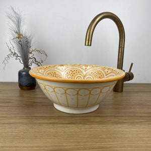 Orange Bathroom Vessel Sink Made From Ceramic 100% Handmade Hand Painted, Ceramic Sink Decor Built With Mid Century Modern Flair