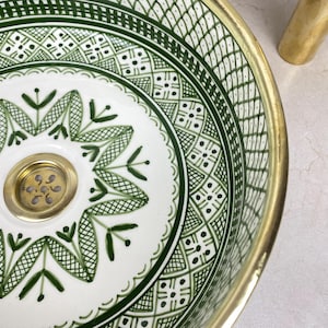 Green SHEBKA Bathroom Vessel Sink Brushed Solid Brass Rimmed-wash Basin ...