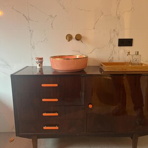 Pink Bathroom Vessel Sink Brushed Solid Brass Rimmed-wash Basin With ...