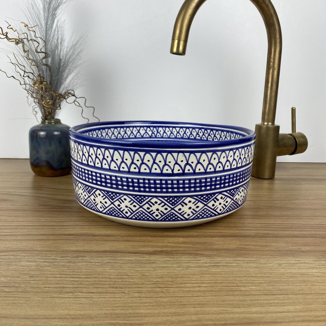 Blue Ceramic Sink Unique Handmade Pottery Bathroom Fixture-handmade ...