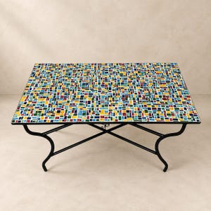 Handcrafted Colorful Moroccan tiles Table: Solid Outdoor & Indoor Dining Rectangular Table