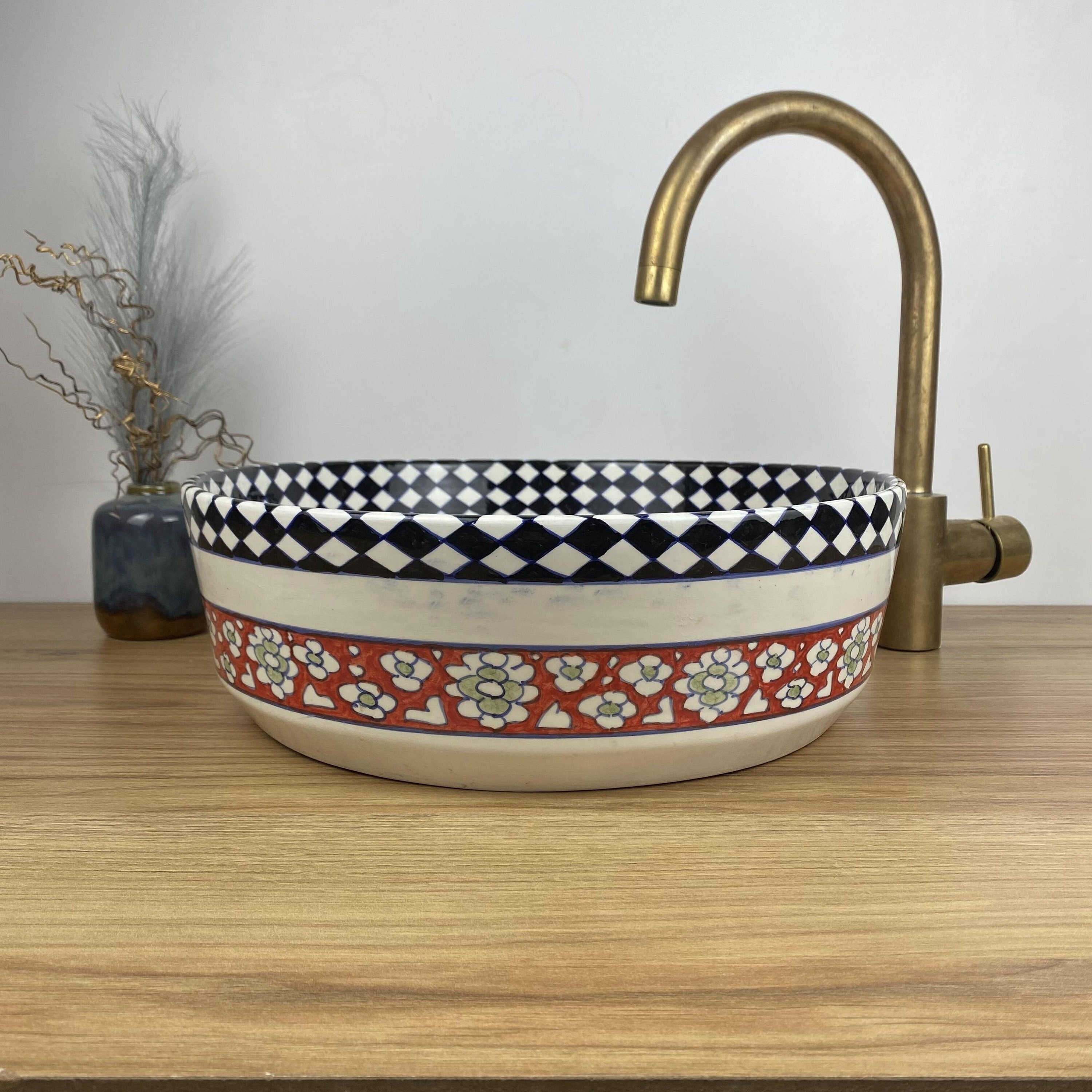 Artisanal Ceramic Sink – Unique Handmade Pottery Bathroom Fixture-Artisanal Farmhouse London Basin-Bathroom Ceramic Sink-Moroccan Sink