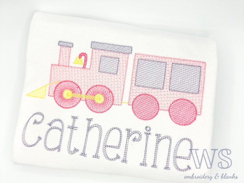 Custom Embroidered Kid's Shirt Sketch Train Embroidery image 2