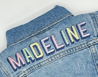 Custom Kid's Denim Jacket - Shadow Block Print Embroidered Name