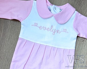 Collared Footie Outfit - Pink with Heart Script