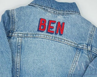 Custom Kid's Denim Jacket - Shadow Block Print Embroidered Name