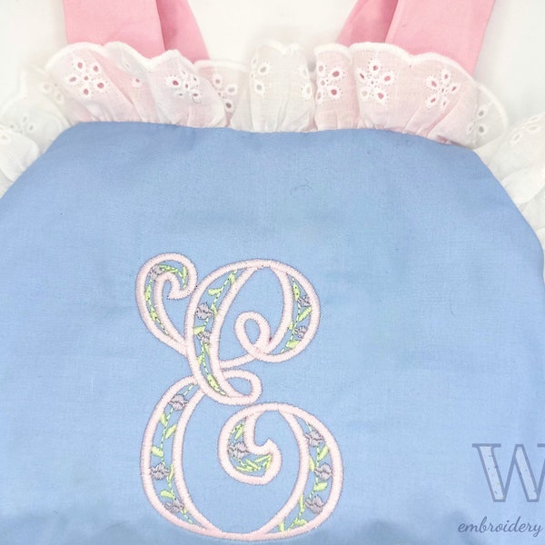 Custom Embroidered Sunsuit Bubble - Blue with Pink Ties