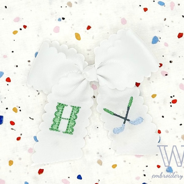 Custom Embroidered Hair Bow - Golf Clubs and Initial