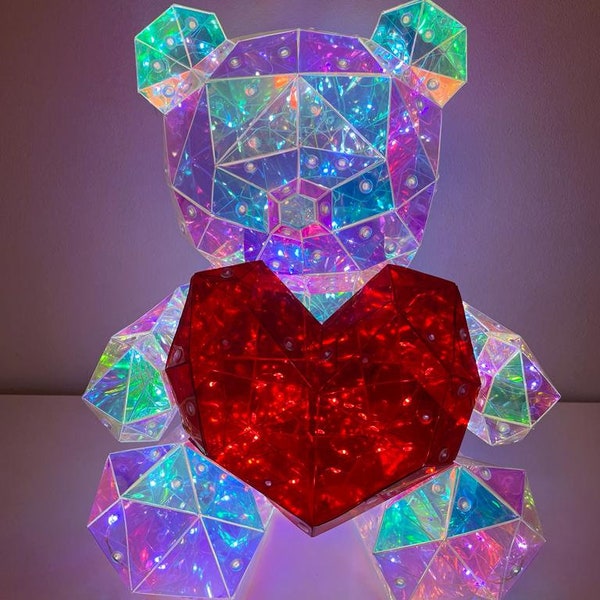 Ours en peluche holographique à LED dans une boîte cadeau pour la Saint-Valentin, un mariage, un anniversaire, la fête des mères, un anniversaire de mariage, pour toutes les occasions.