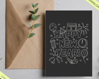 Happy New Year Card | Greeting card | Funny Holiday card wish | New Year 2024 | Digital download 5x7 | Printable Digital card