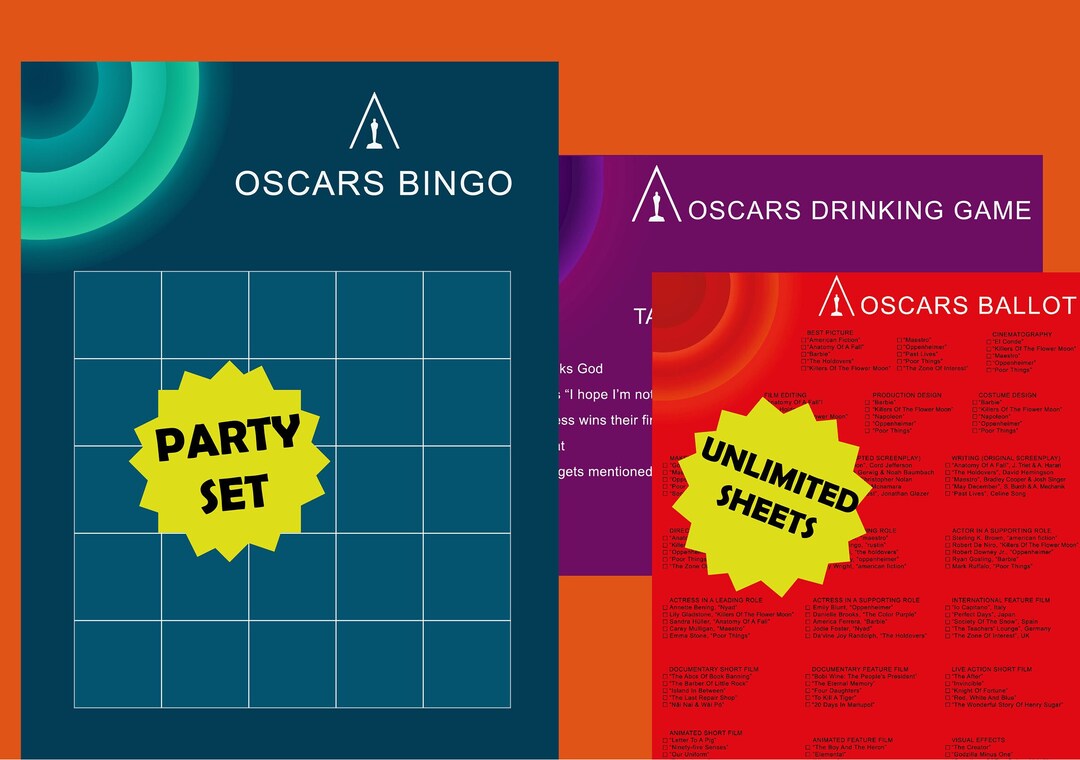 2025 Oscar Ballot Oscar Bingo Game Oscar Drinking Game Printable Pdfs