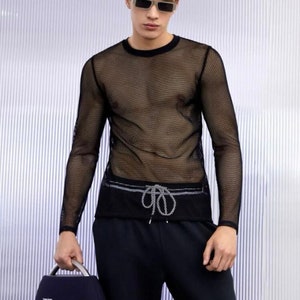 Men See Through Mesh Tee,  Semi Sheer Mesh Tee