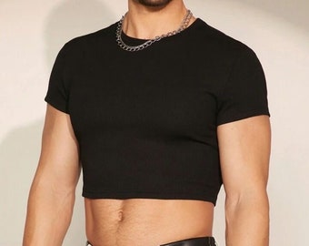 Top corto da uomo, top nero, maglietta corta Italia