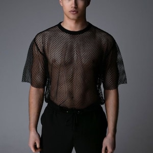 Men See Through Mesh Tee, Sheer Mesh Shirt