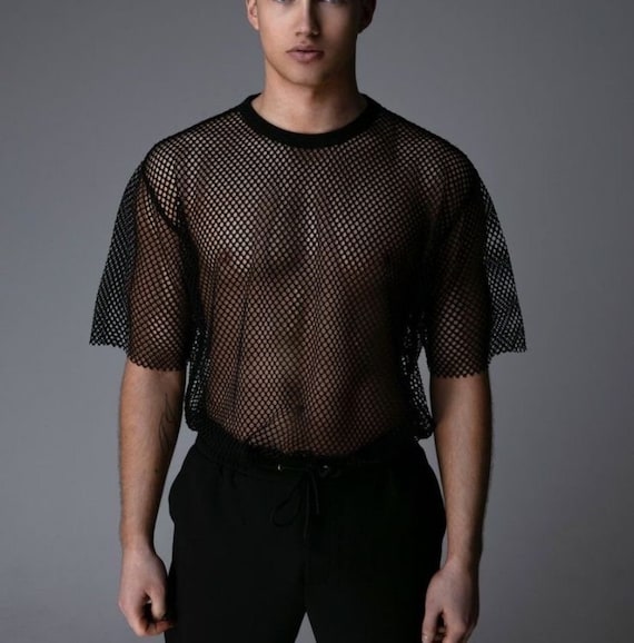 T-shirt transparent en filet pour homme, chemise en filet