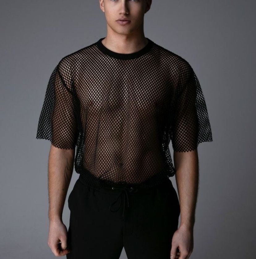 Tシャツ・カットソー Black Mesh Sheer Shirt Women's Sheer Mesh See-Through Short Sleeve Crop Tops Casual