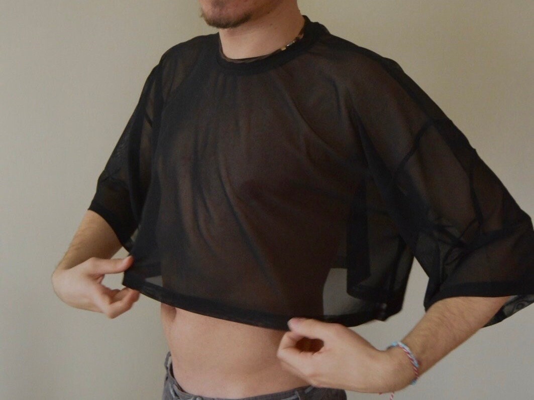 Tシャツ・カットソー Black Mesh Sheer Shirt Men Mesh T-shirt, Sheer Crop Top - Etsy