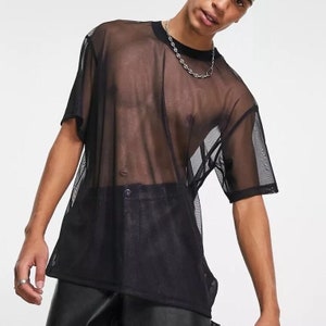 Men See Through, Sheer Mesh Shirt, Oversized Shirt, Transparent