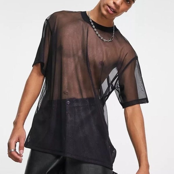 Homme transparent, Chemise en résille transparente, Chemise oversize, Transparent