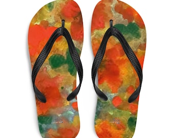 Chinelo de dedo com estampa abstrata colorida: sandálias confortáveis para a praia no verão.