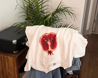 Pomegranate Graphic Baby Tee - Trendy Cotton Fitted Shirt