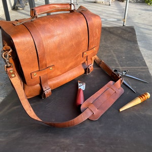 Rustic Hand stitched Leather Satchel / Briefcase