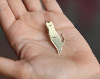 Vintage Signed AK Adorable Modern Cat Brooch - Gold Tone Jewelry Pin - Etsy