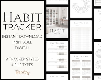 Habit Tracker, Digital Printable Bundle, 9 Styles - A4, A5, Letter, Half Letter,  Undated, Simple & Sophisticated, bonus ideas list included