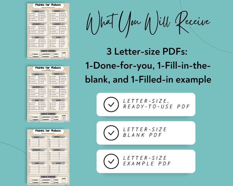Chore Chart for Kids - Points for Robux - Printable, Instant Digital ...