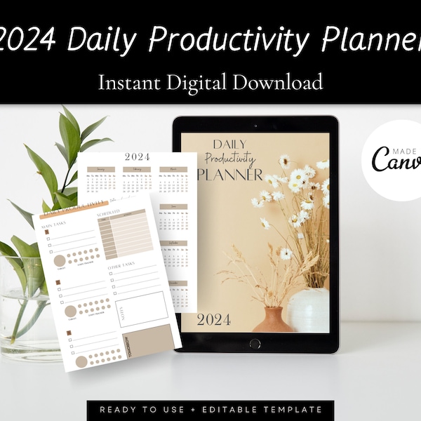 2024 Daily Productivity Planner - Printable PDF & Editable Canva Link - Letter (8.5x11) and 6x9 Sizes