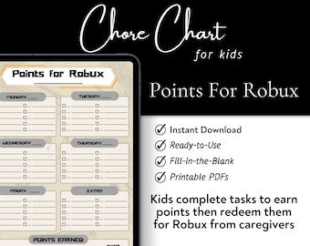 Chore Chart Kids using Points for Robux - Instant Digital Download Printable PDF