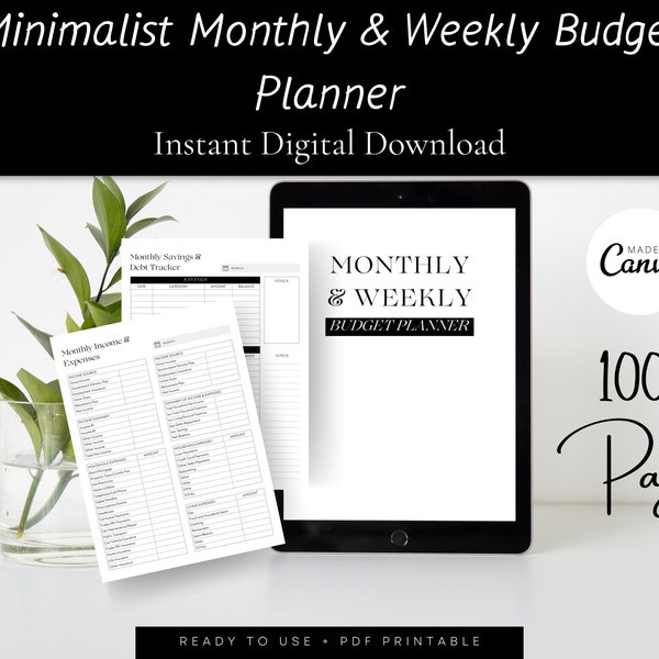 Budget Planner (100 Pages) Monthly & Weekly - Instant Digital Download - Minimalist  Financial Organizer - Printable PDF