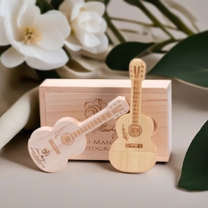 Custom Logo Wooden Guitar USB Drive: Engraved Music Gift (16GB-64GB)