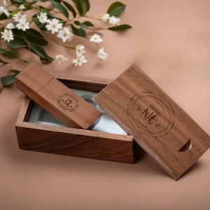 Custom Engraved Wooden USB Drive in Walnut/Maple Box Ideal for Weddings, Anniversaries, Photography, and Logos. Available in 8GB-128GB 20 #6 walnut (usb+box)