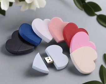 Unidad USB con forma de corazón de madera colorida y grabada personalizada: USB de color ideal para bodas, fotografía y logotipos. Disponible en 8GB-128GB #24