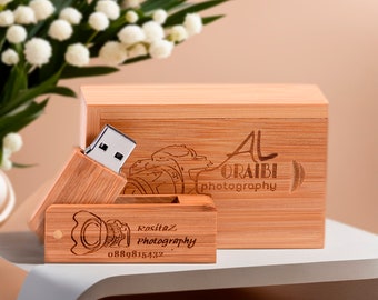 USB rotante in legno con incisione personalizzata in scatola di noce/acero – Ideale per matrimoni, anniversari, fotografie e loghi. 8 GB-128 GB N. 16