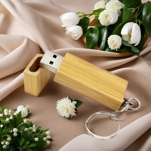 Clé USB en bois avec logo personnalisé + porte-clés en métal : 4 Go, 8 Go, 16 Go, 32 Go, 64 Go en option avec porte-clés en métal #11