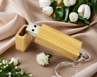 Personalized Logo Wooden USB Flash Drive with Metal Keychain