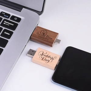 Custom Engraved Wooden 2 in 1 USB TYPE-C Drive in Walnut/Maple Box Ideal for Weddings, Photography, and Logos.Available in 8GB-128GB 26 image 2