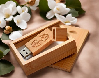 Clé USB en bois gravée personnalisée dans une boîte en noyer/érable - Idéal pour les mariages, les anniversaires, la photographie et les logos. Disponible en 8 Go-128 Go #20