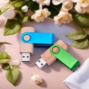 Individuell gravierte, drehbare USB Flip BOX aus Holz Ideal für Hochzeiten, Jubiläen, Fotografie und Logos. Verfügbar in 8GB 64GB 5 Bild 1