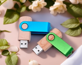 Individuell gravierte drehbare USB + Flip BOX aus Holz - Ideal für Hochzeiten, Jubiläen, Fotografie und Logos. Verfügbar in 8GB-64GB #5