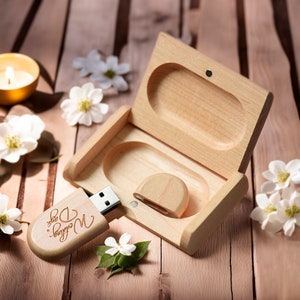 Personalized Engraved Wooden USB Drive with Rounded Edges in Walnut/Maple Case – Perfect for Weddings and Logos. 8GB-128GB. #21