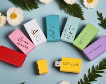 Custom Engraved Colorful Wooden USB Drive: Wedding, Anniversary, Logo (8GB-128GB)