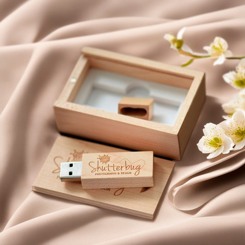 Custom Engraved Wooden USB Drive in Walnut/Maple Box Ideal for Weddings, Anniversaries, Photography, and Logos. Available in 8GB-128GB 20 #8 maple (usb+box)