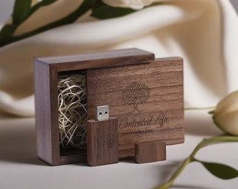 Gepersonaliseerde Walnut Maple Flash 4GB-64GB in geschenkverpakking Fotoalbum Drive met aangepast logo Box Wedding Memory Custom Logo Pendrive #29