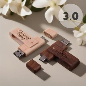 Clé USB 3.0 2 en 1 en bois gravée sur mesure + lecteur de type C en noyer ou érable - Cadeau personnalisé pour mariages, photographies, logos (8 Go-128 Go) #35